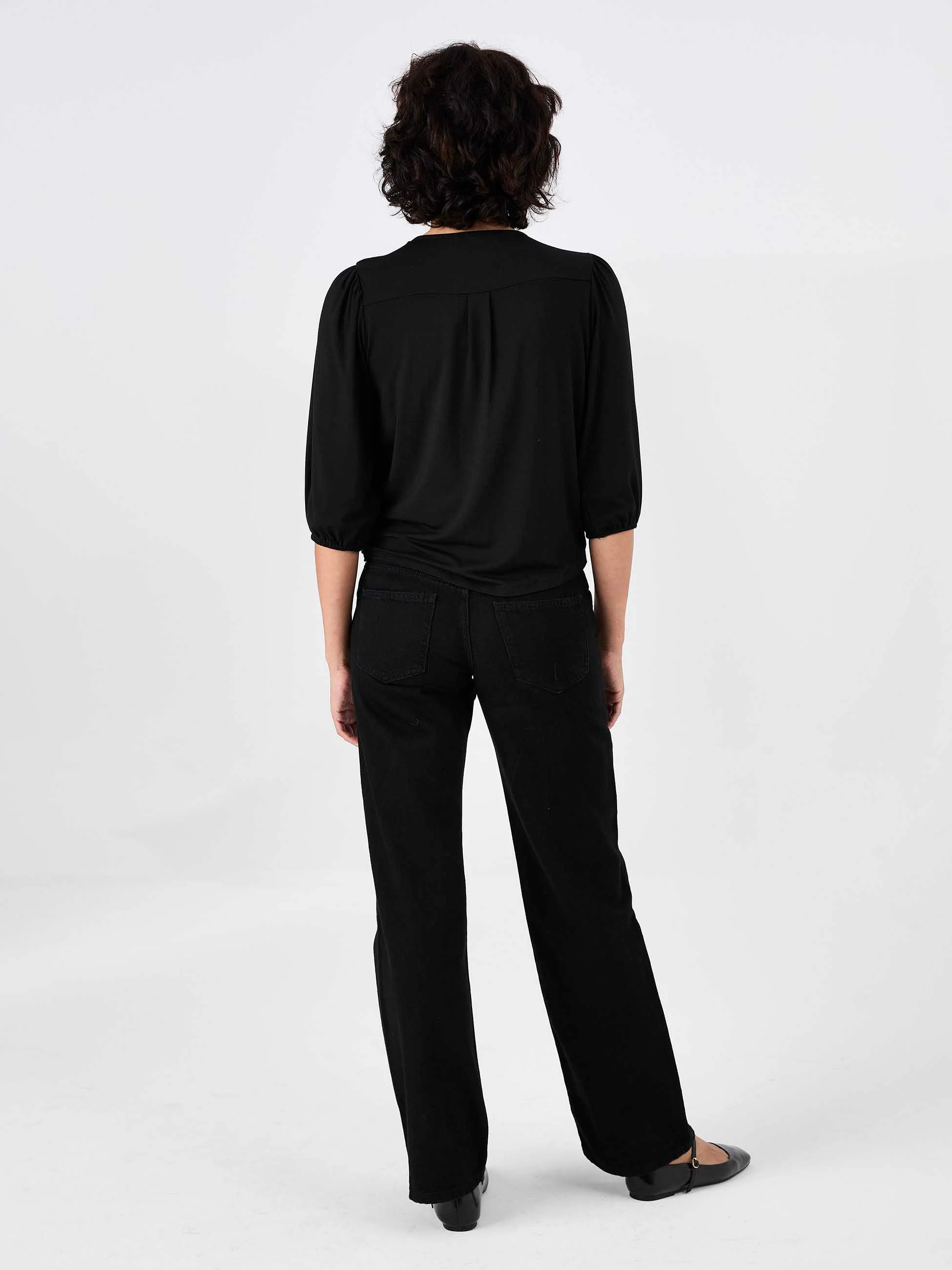 Athena 7/8 Sleeve Drape Top - Black - Image 5