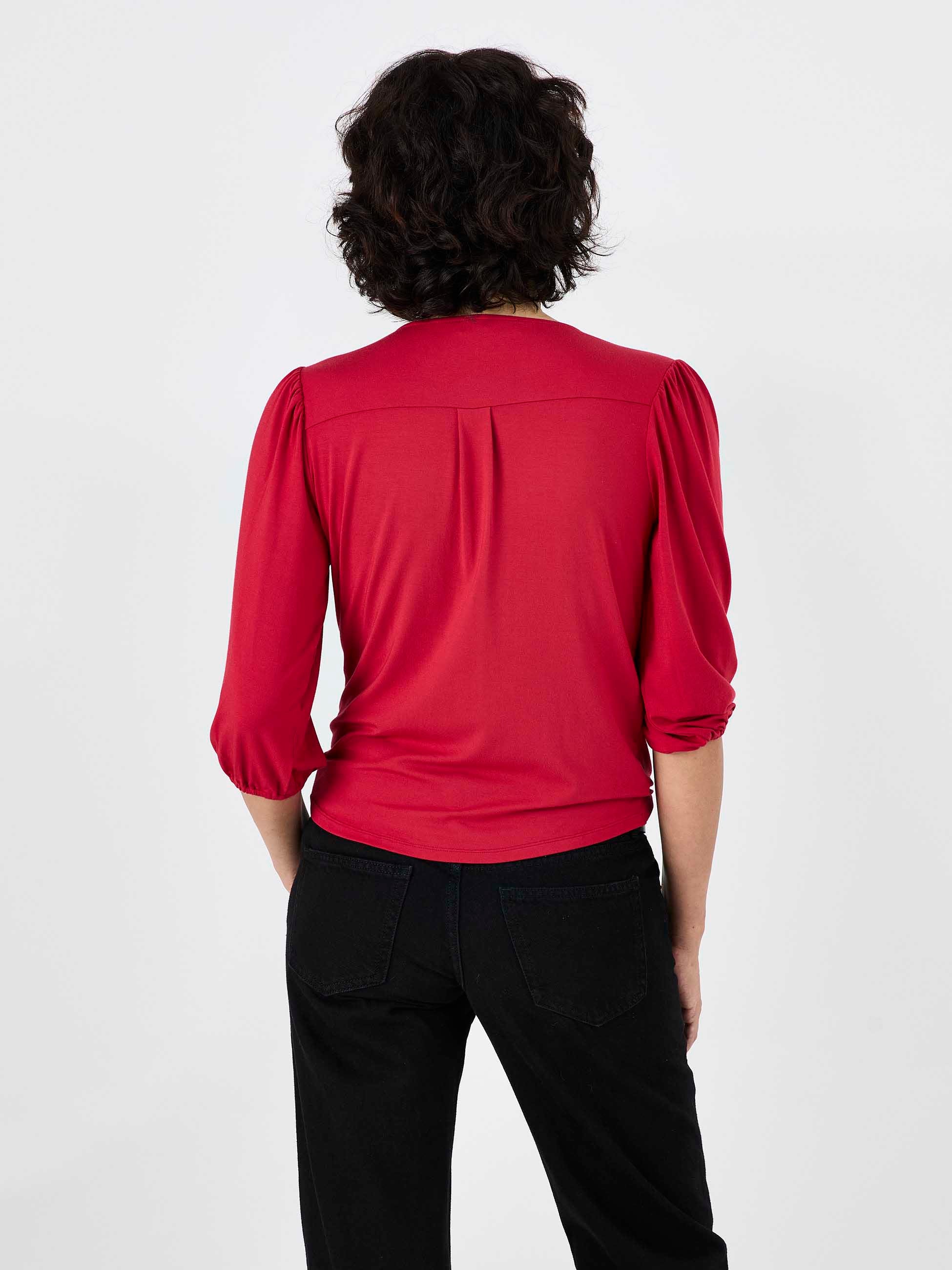 Athena 7/8 Sleeve Drape Top - Cherry - Image 3