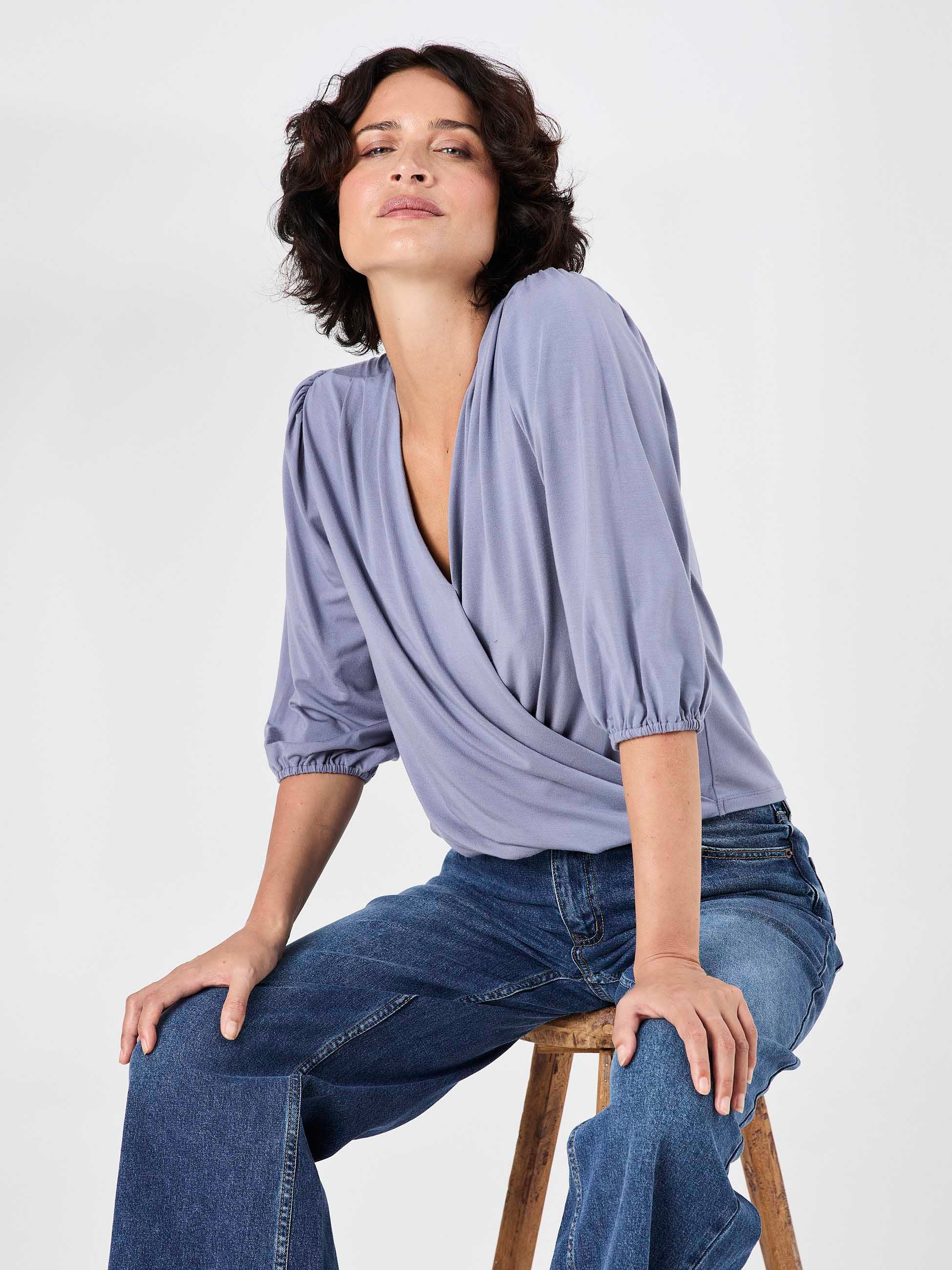 Athena 7/8 sleeve Drape Top - Quartz Blue - Image 4